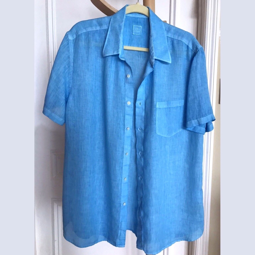 120% Lino Short Sleeve Regular Fit Men Shirt Mermaid Size: Xl